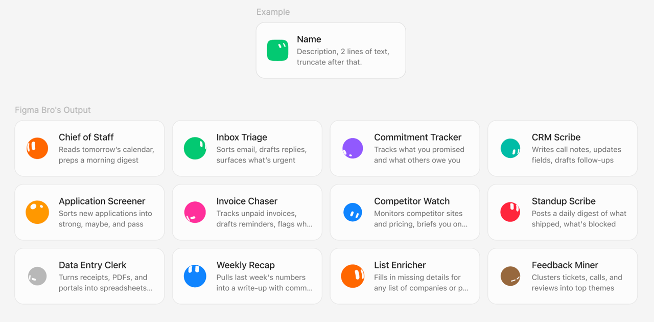 Figma Bro filling starter-bot cards from one component