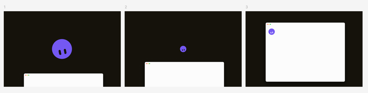 Bot appears, notices the app window, and bounces into place